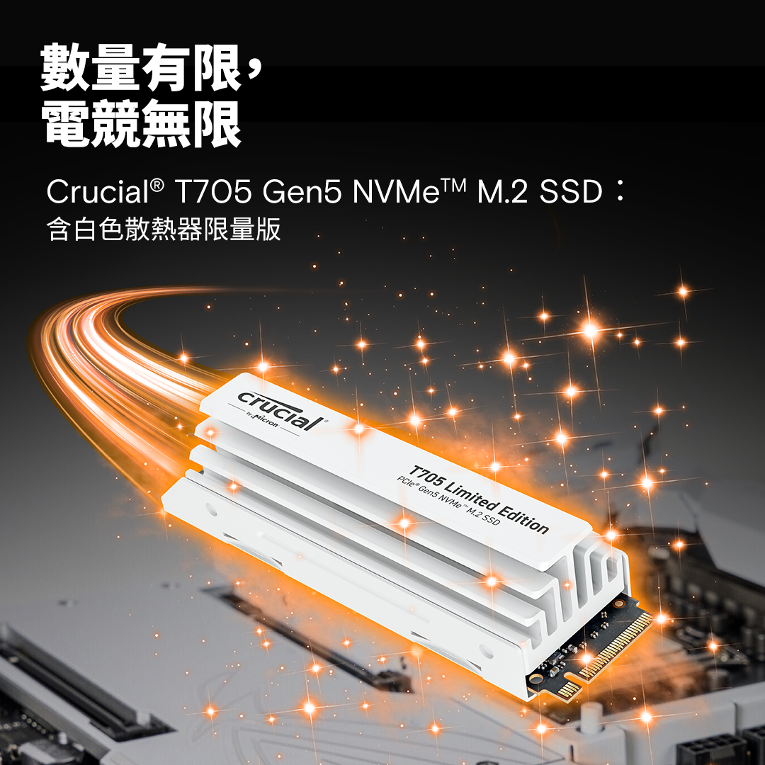 Crucial T705 PCIe 5.0 NVMe M.2 SSD with limited edition white heatsink- view 2