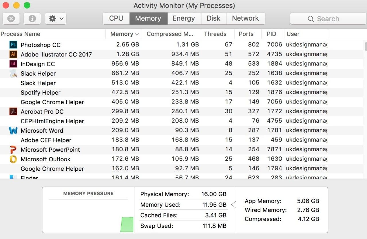 Mac 活動監視器（我的程序）畫面截圖視窗