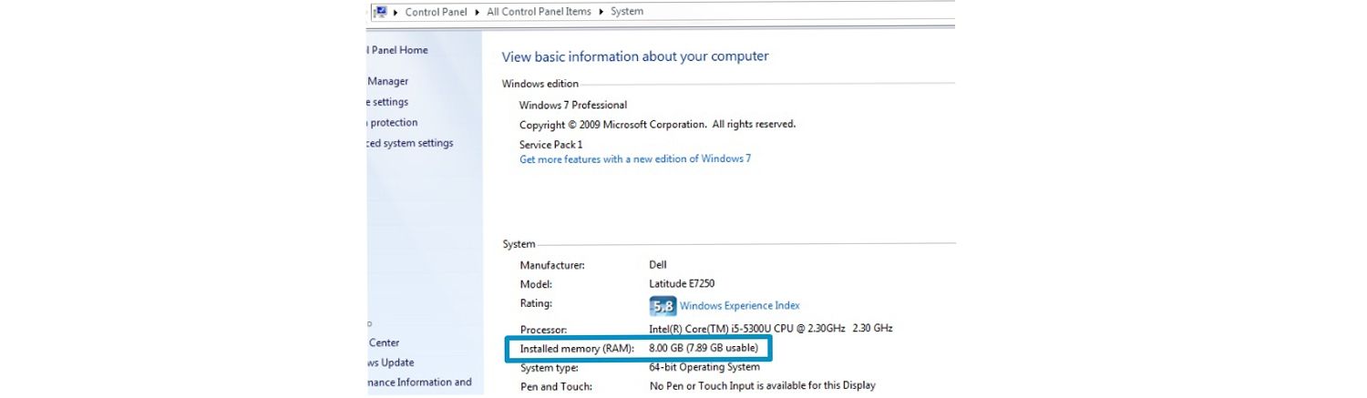 如何查看 Windows 電腦有多少記憶體的畫面截圖。
